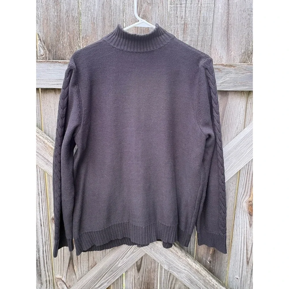 Chaps Denim Mens 2X Brown Cable Knit Full Zip Mock Neck Cotton Blend Sweater